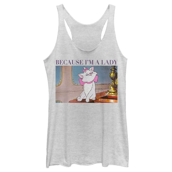 Women's Aristocats Marie Photo Because I'm a Lady  Racerback Tank Top White Heather Large