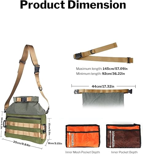 VIPERADE Crossbody Sling Bag for Men, Rolltop Messenger Shoulder Bag, EDC Handbag for Travel Hiking Outdoor Sports, Green