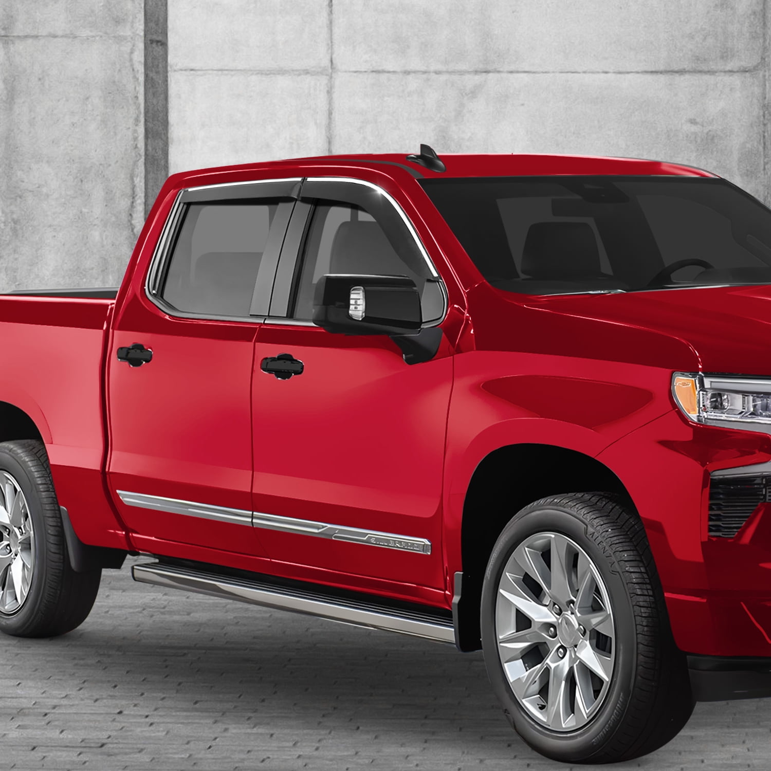 Voron Glass Chrome Trim Tape-on Extra Durable Rain Guards for Chevrolet (Chevy) Silverado 1500,2500,3500 2019-2026 Crew Cab, Window Deflectors, Vent Window Visors, 4 Pieces - 100486