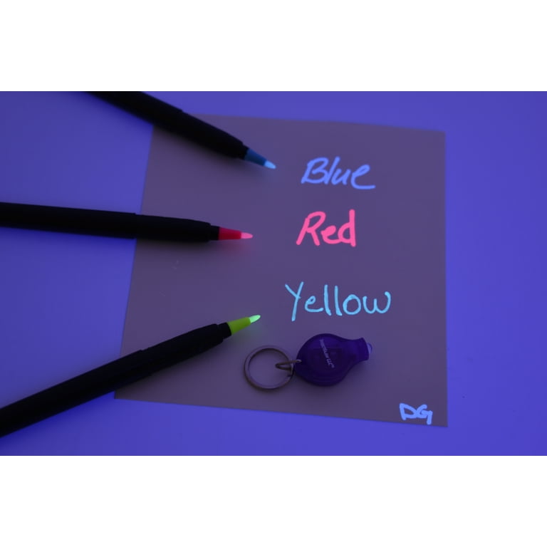 Directglow 12 Invisible Ink Markers & 4 UV LED Lights Ultraviolet Blacklight Pens Blue Red Yellow Assorted