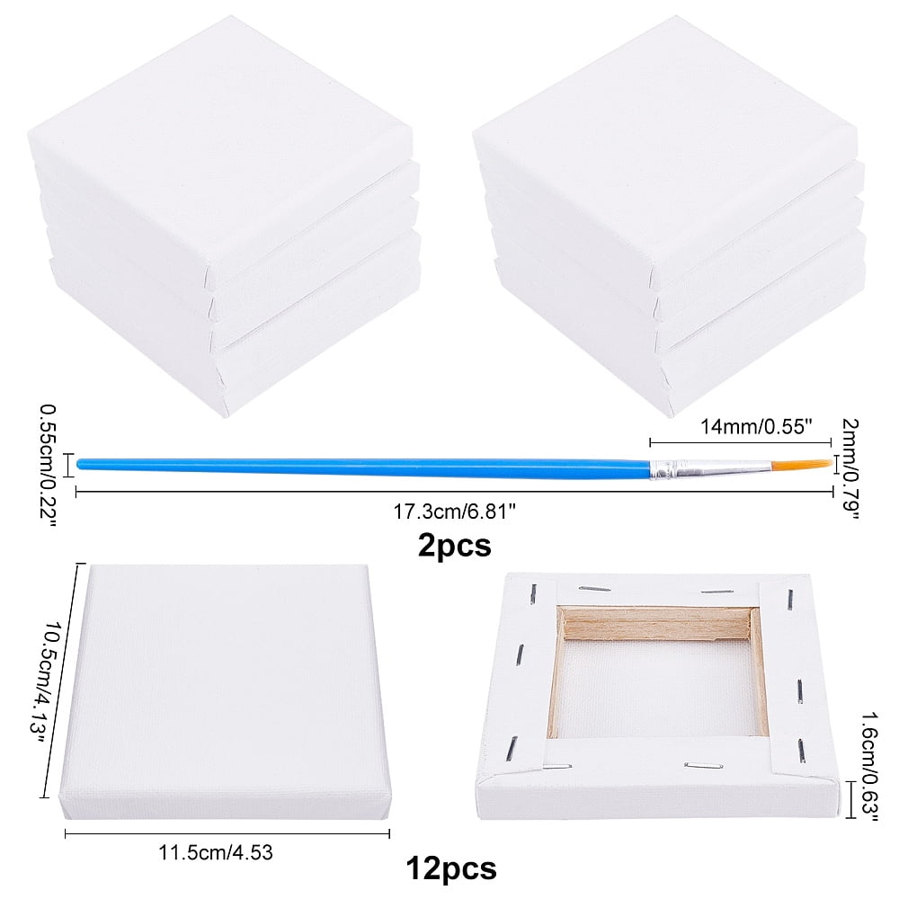 Mini Canvas Paint Set Supplies 12 Pcs Mini Canvas with Easel and 6 Pcs Art Brushes Pen Painting Craft Drawing 10.5x11.5x1.6cm