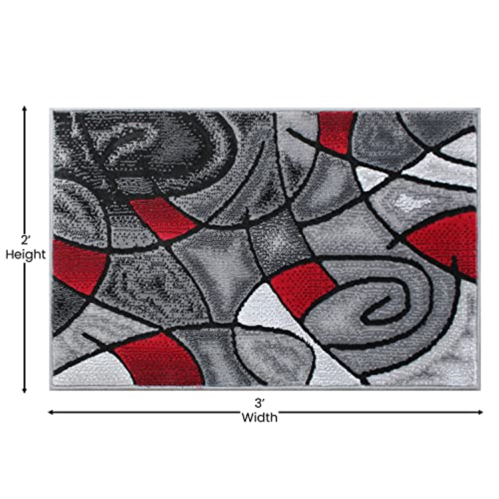 Flash Furniture Jubilee Rectangular Contemporary Black, Red Area Rug, 2' x 3'