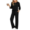 thumbnail image 5 of Women 2 Piece Lounge Sets Casual Ribbed Knit Long Sleeve Shirts Top Pants Loungewear Fall Outfits with Pockets, 5 of 6