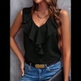 thumbnail image 4 of Blusas Sin Mangas con Volantes para Mujer, Elegantes, Informales, para Trabajo, Oficina, Cuello en V, de , Verano 2025. Negro XL, 4 of 9