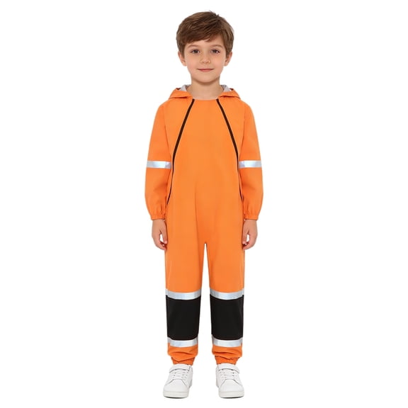 Choomomo Boys Girls Rain Suit Kids Waterproof Overalls Rainsuit Muddy Suit One Piece Raincoat Hoodie Rainwear for 5-16 Years Orange 8