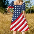 thumbnail image 5 of Star Flag Pirnt Dress USA 4th of July Independence Day Trendy Dresses Short Sleeve Street Casual Dress V Neck Clothes, 5 of 7