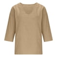 thumbnail image 4 of Cotton Linen Tops for Women, Womens Linen Tops 3/4 Sleeve V-Neck Linen Cotton Tunic Blouse, Casual Peasant Shirts Lightweight Gauzy Beach Vacation Tees Relaxed Fit Shirts for Travel Wear,Khaki, 4 of 8