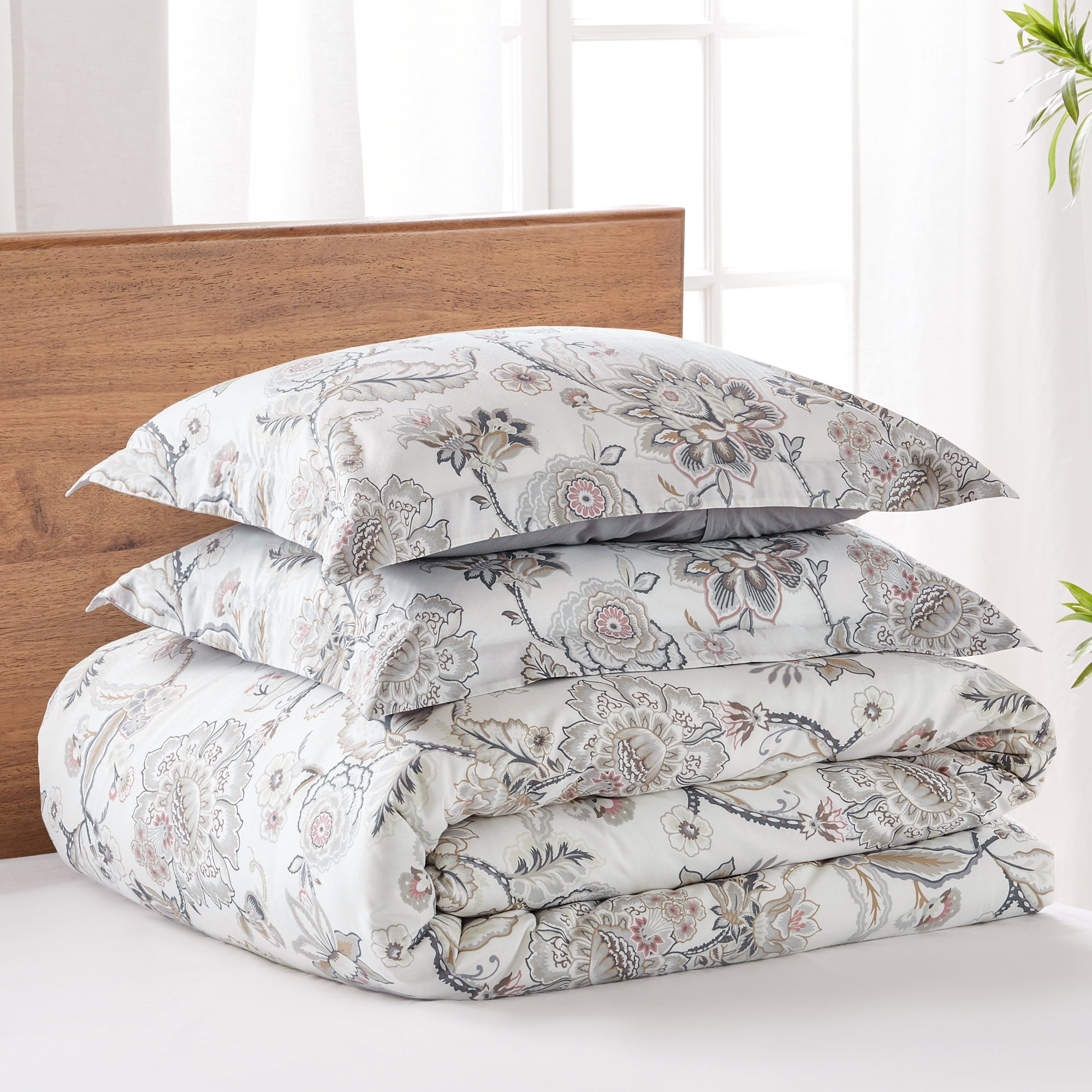 Levtex Home - Ophelia Blush Duvet Cover Set - Full/Queen Duvet Cover + Two Standard Pillow Cases - Floral - Taupe Grey Cream Blush - Duvet Cover (90 x 94in.) and Pillow Case (26 x 20in.) - Rayon