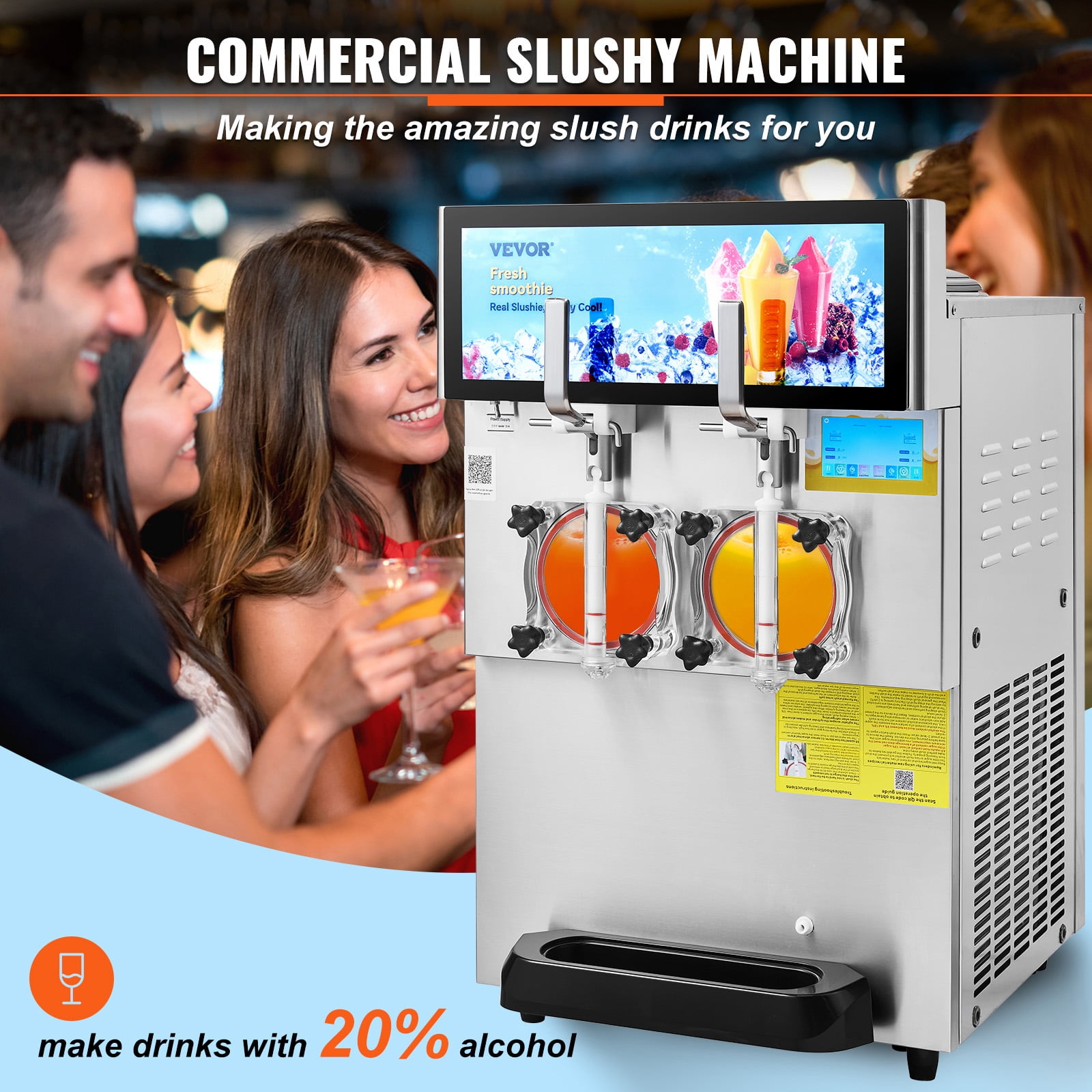 KFFKFF Commercial Slushy Machine, 8L / 2.1 Gal Dual Bowl Frozen Drink Maker, 1155W Stainless Steel Smoothie and Margarita Machine for Parties, Cafes, Restaurants, Bars, and Home Use