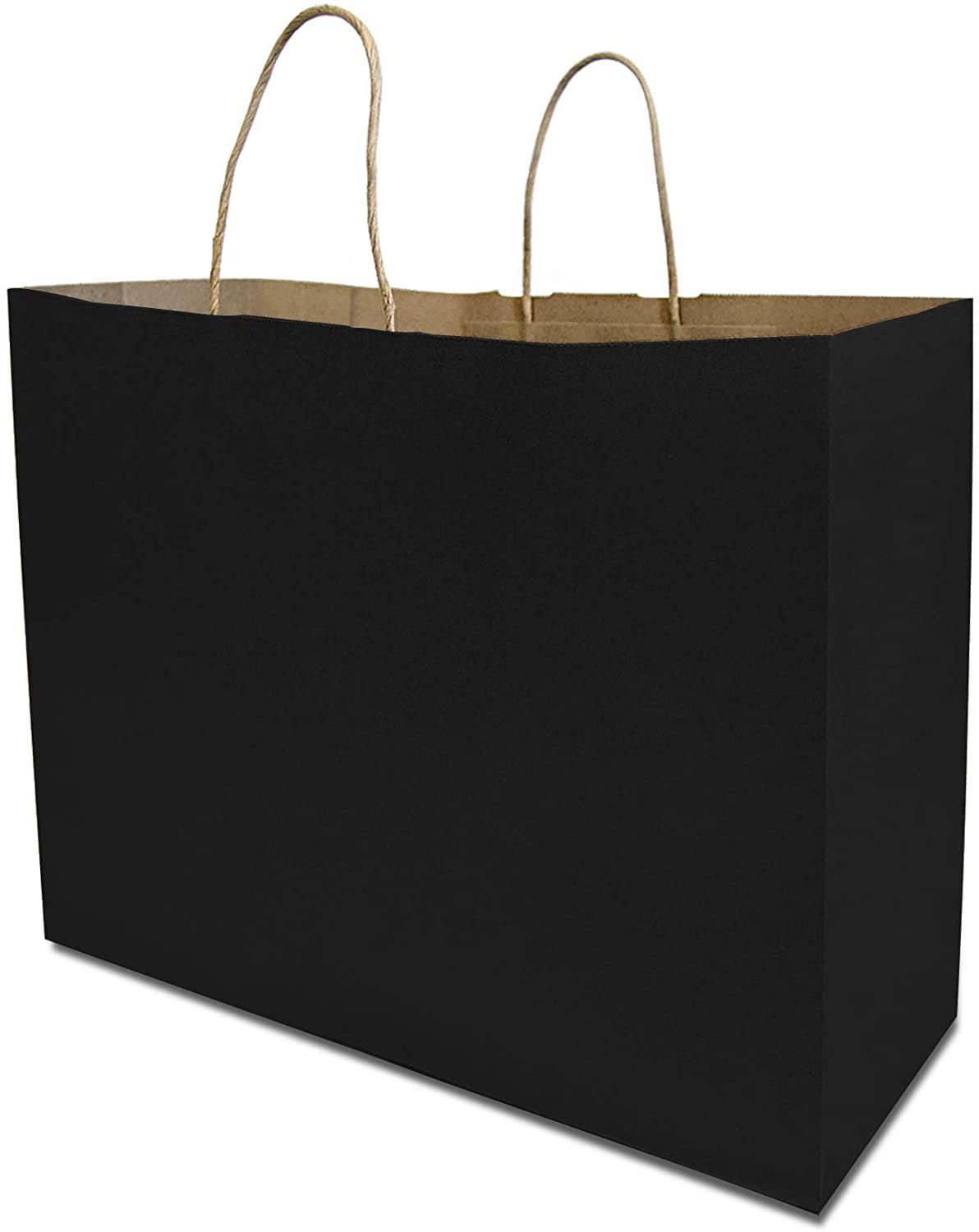 16x6x12x6" - Black Kraft Paper Bags with Reinforced Patch Paper Twist