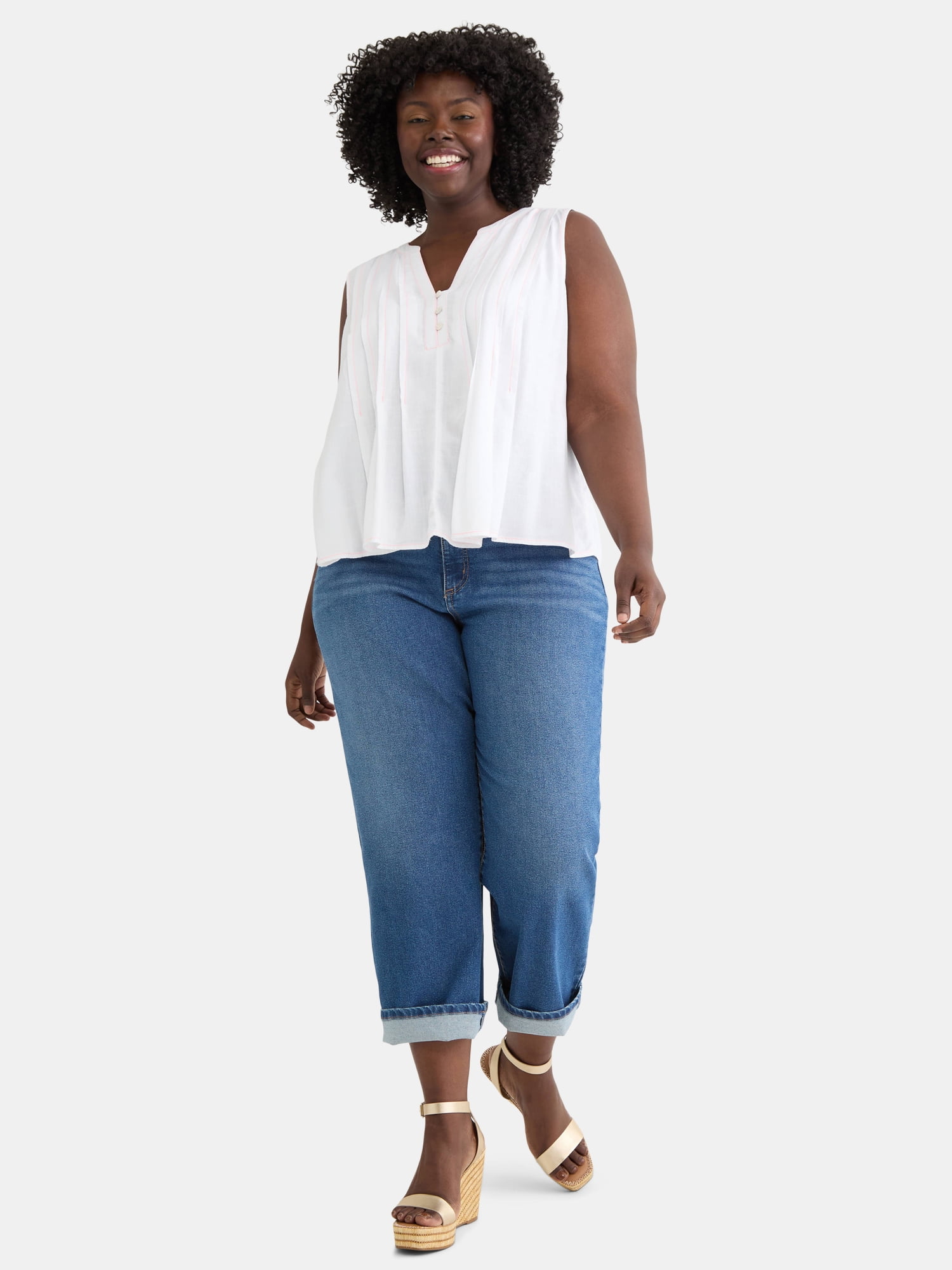 Terra & Sky Women's Plus Sleeveless Pintuck Top, Sizes 0X-4X