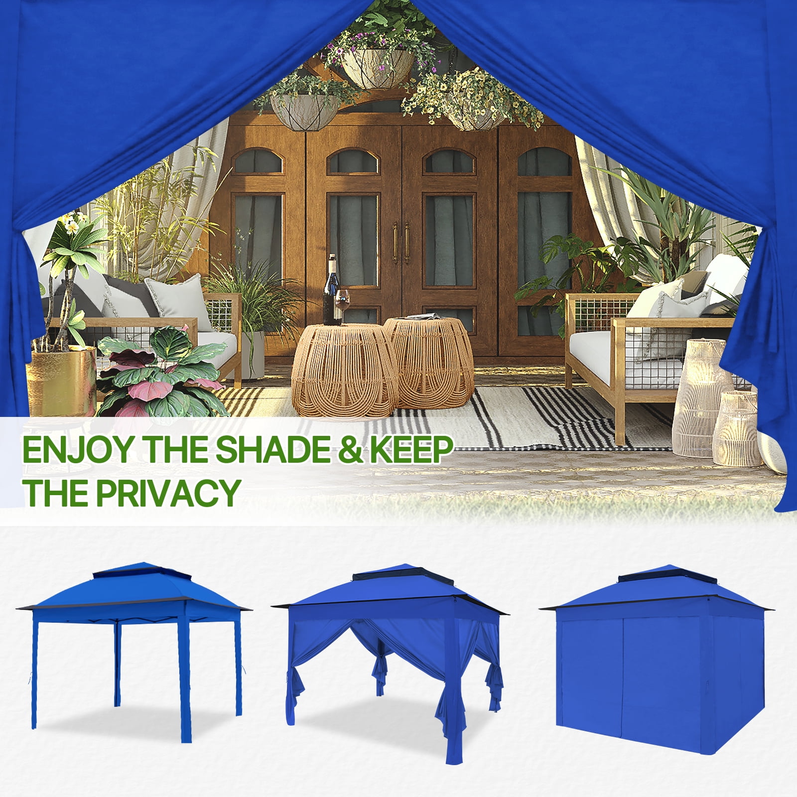 COOS BAY 11x11 Pop-up Instant Gazebo Tent with 4 Sidewalls Outdoor Canopy Shelter,Blue