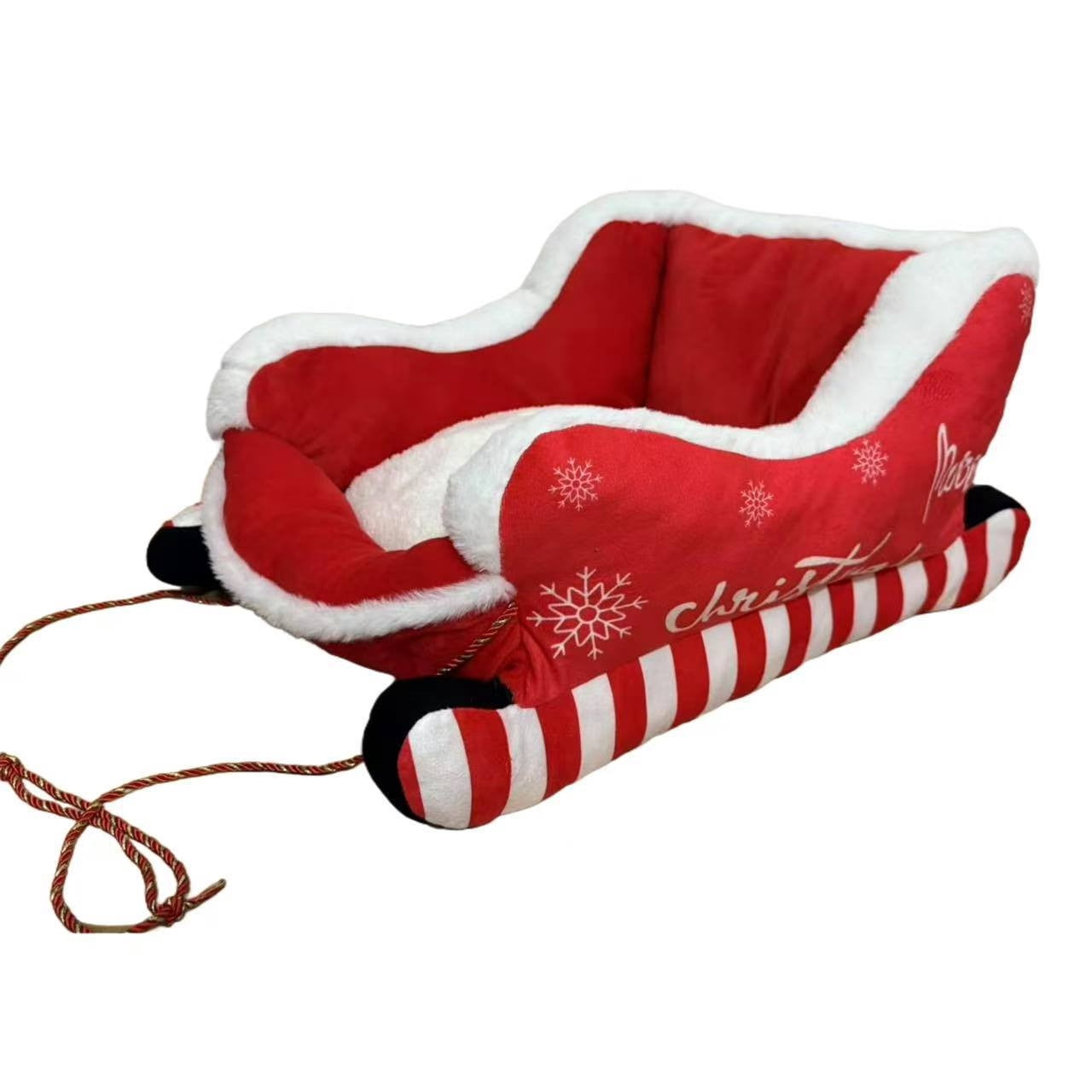 Nebwoak Christmas Sleigh Dog Bed for Small Dogs, Plush Washable Pet Bed with Removable Cushion, Holiday Cat Bed Warm Winter