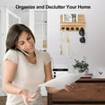 thumbnail image 6 of Key Holder for Wall, Decorative Key and Mail Holder with Shelf Has Large Hooks for Bags, Coats, Umbrella – Paulownia Wood Key Hanger with Mounting Hardware (9.8”W x 6.7”H x 4.2”D), 6 of 7