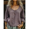 thumbnail image 5 of Purple Women's Long Sleeve T-shirt, Women'S Spring New Women'S Clothing Casual Loose Fashion Long Sleeve Cotton Linen Solid Color Door Bottle Round Neck Shirt Long Sleeve T Shirt,Women's Long sleeve T, 5 of 6