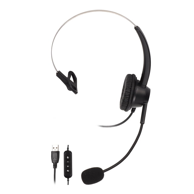 Auriculares telefónicos H360‑USB‑3 negros con ajuste de volumen y silenciador, auriculares de un solo lado con conector USB para centro de llamadas