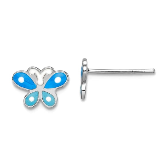 925 Sterling Silver Rhodium Plated Blue Enameled Butterfly Angel Wings Post Earrings 6.27x8.52mm Wide Stud Earring