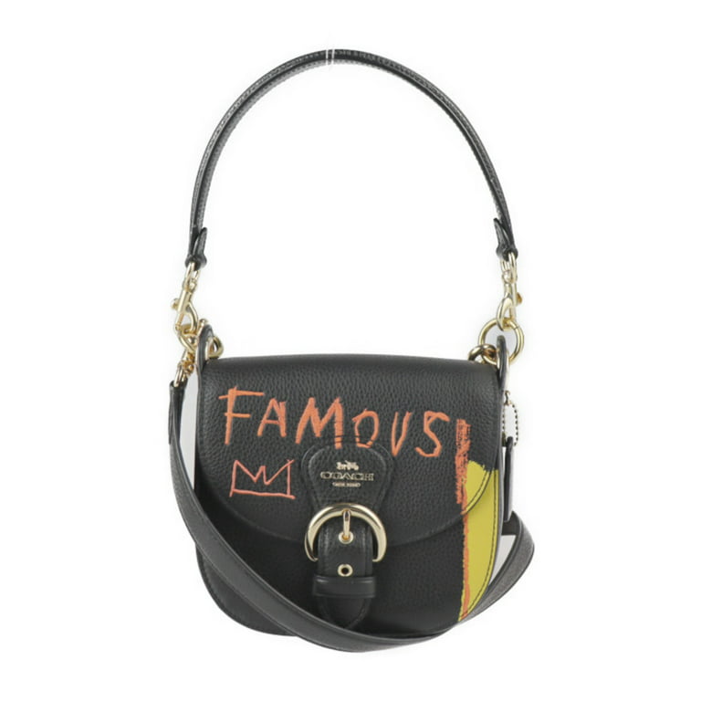 Authenticated used Coach Coach Basquiat Collaboration Shoulder Bag C5663 Leather Black Multicolor Gold Metal Fittings 2way Crossbody Handbag Pochette