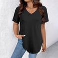 thumbnail image 2 of Womens T Shirts V Neck Short Sleeve Plus Size Basic Tee Curved Hem Tunic Tops,Black,4XL, 2 of 5