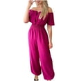 thumbnail image 1 of Birdeem Womens One Line Neck Waist Loose Straight Jumpsuit Versatile Pants, 1 of 5