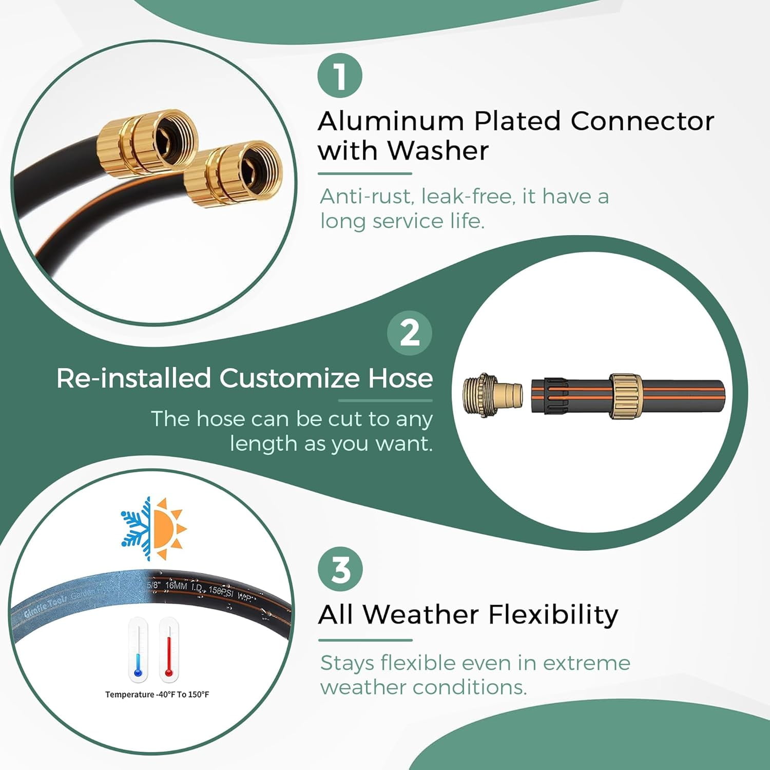 RGHJAR-Garden Hose 5/8" Custom Length, No Kink, Flexible, Leakproof Water Hose, 600 Burst PSI, 6ft Male Female Fittings,Black Orange