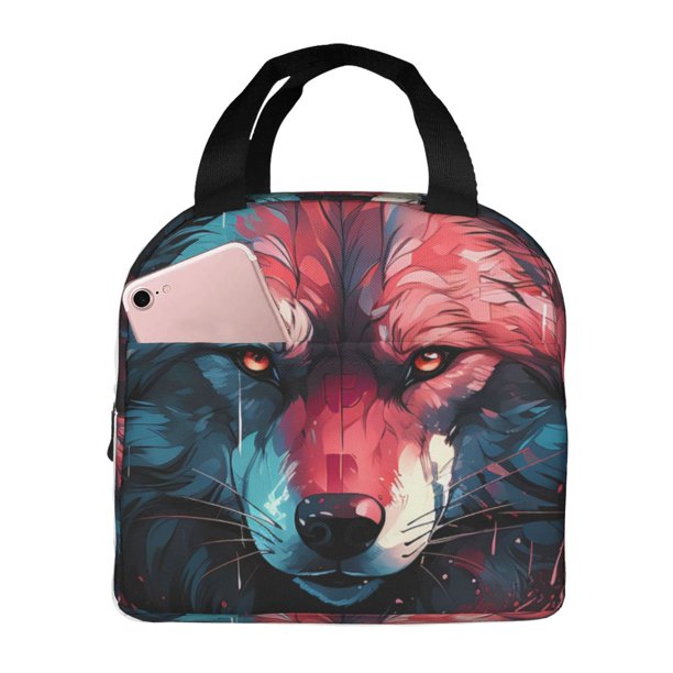 Balery Red Flame Wolf Head Bolsa de Almuerzo Aislada – Caja de Almuerzo con Papel de Aluminio Grueso, Mantiene la Comida Fresca por 4 Horas
