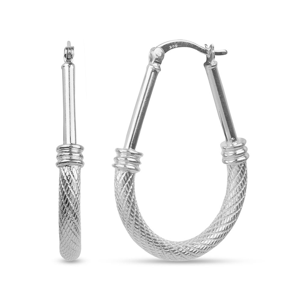 LeCalla 925 Sterling Silver Light-Weight Hypoallergenic Textured Hoop Earrings for Women and Teen 35MM