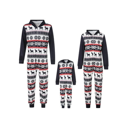 

Christmas Family Parent-child Hooded Jumpsuit Fashion Christmas Print Zipper Long One-piece Pajamas