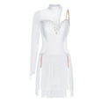 thumbnail image 3 of iiniim Latin Dance Dress Women Rumba Chacha Tango Single Sleeves Performance Clothing Latin Skirt Ivory M, 3 of 6