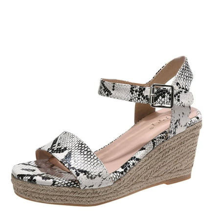 

Tangnade Casual Shoes Fashion Spring And Summer Women Sandals Wedge Heel Animal Pattern Buckle Espadrille