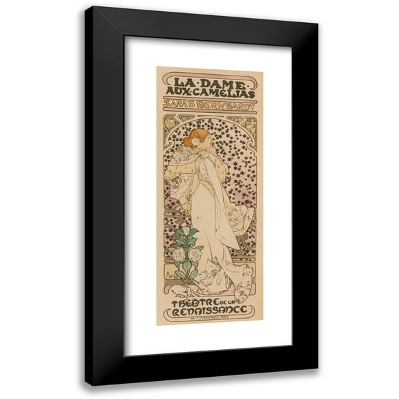 Alphonse Mucha 8x14 Black Modern Framed Museum Art Print Titled - The Lady with Camelias (From the Masters of the Poster)
