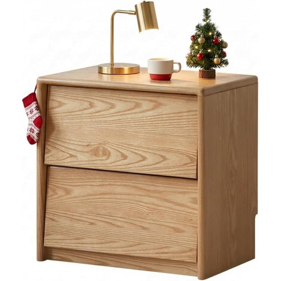 YESWOOD 100% Solid Wood Nightstand, Oak Nightstands with Slanted Drawers, Mid Century Modern Nightstand, Small Nightstands for Small Spaces, Wood Bedside Table for Bedroom, Fully Assembled, 19.69" H