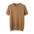 thumbnail image 5 of Arlun Women's Short Sleeve V-Neck Sweaters Casual Lightweight Solid Color Knit Sweater Soft Comfortable Base Layer Pullover Tops Gold3 L, 5 of 5