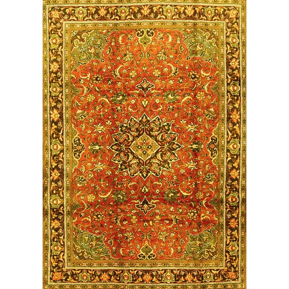 Ahgly Company Machine Washable Indoor Rectangle Persian Yellow Traditional Area Rugs, 5' x 7'