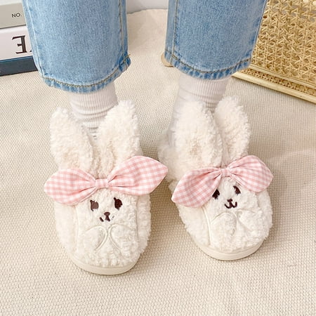 

LnjYIGJ Women s Slippers Women s Winter Cotton Slippers Indoor Rabbit Ears Warm Plush Shoes Outdoor Couple Cotton Slippers