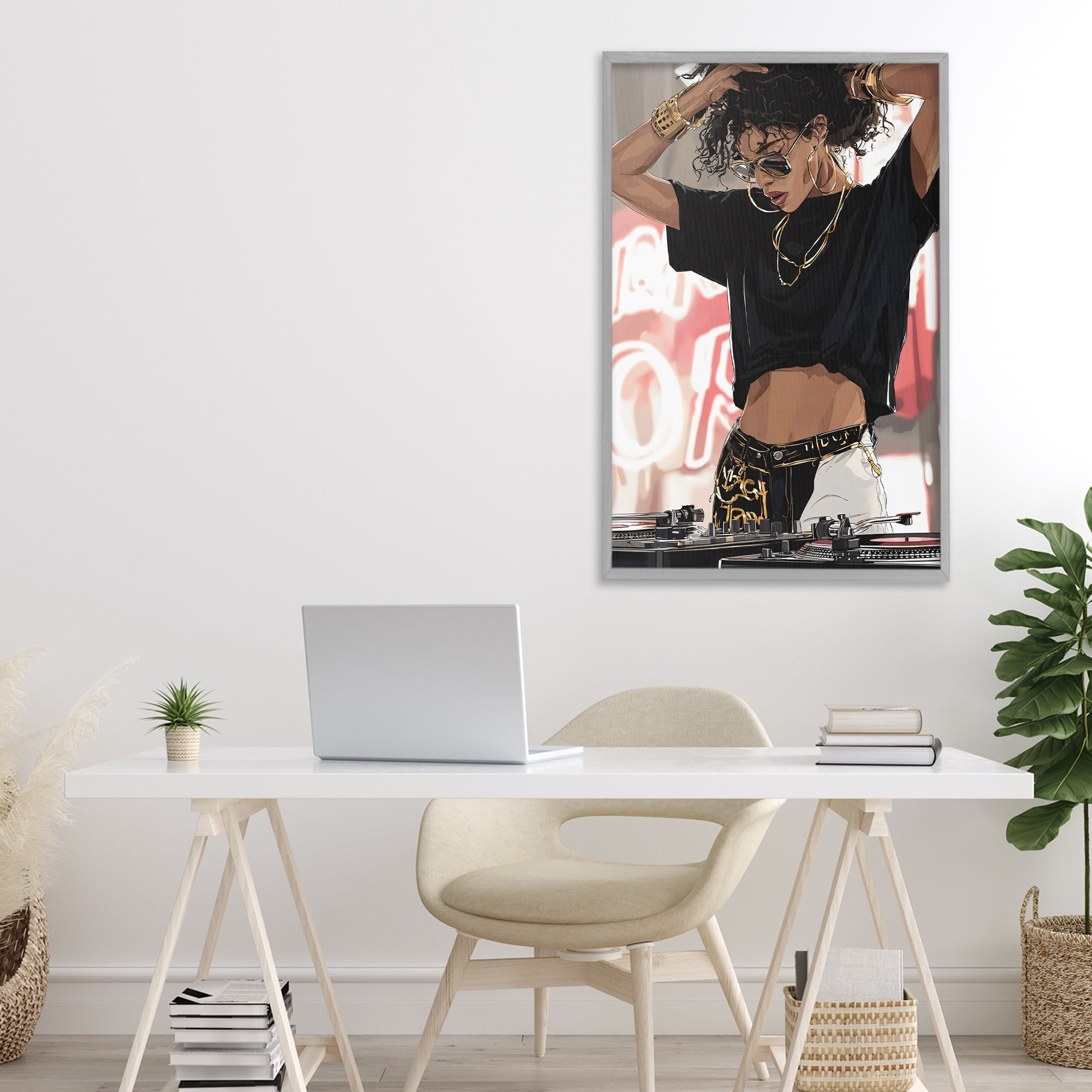 Stupell Industries Trendy Female DJ Musician Gray Framed Giclee Art, design by Franklyn Gregory