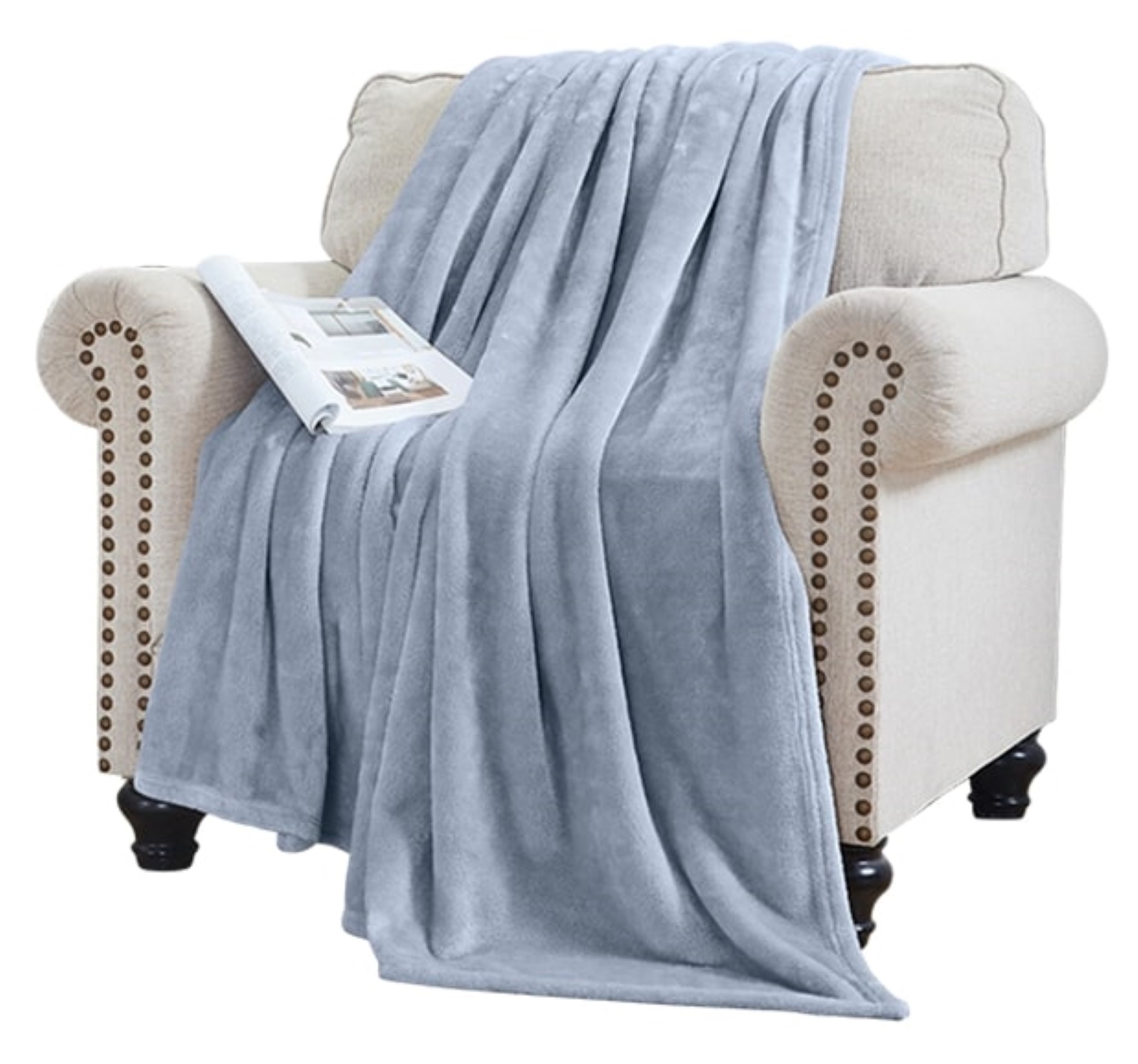 RACHEL Rachel Roy Solid Oversized Throw Blanket - Silky Soft and Cozy Flannel Fleece, for Bed and Couch