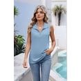 thumbnail image 4 of Womens Ribbed Tank Top Zipper V Neck Dressy Casual Blouses Sleeveless Camisole Tops Work Tank Shirts Sky Blue XL, 4 of 9