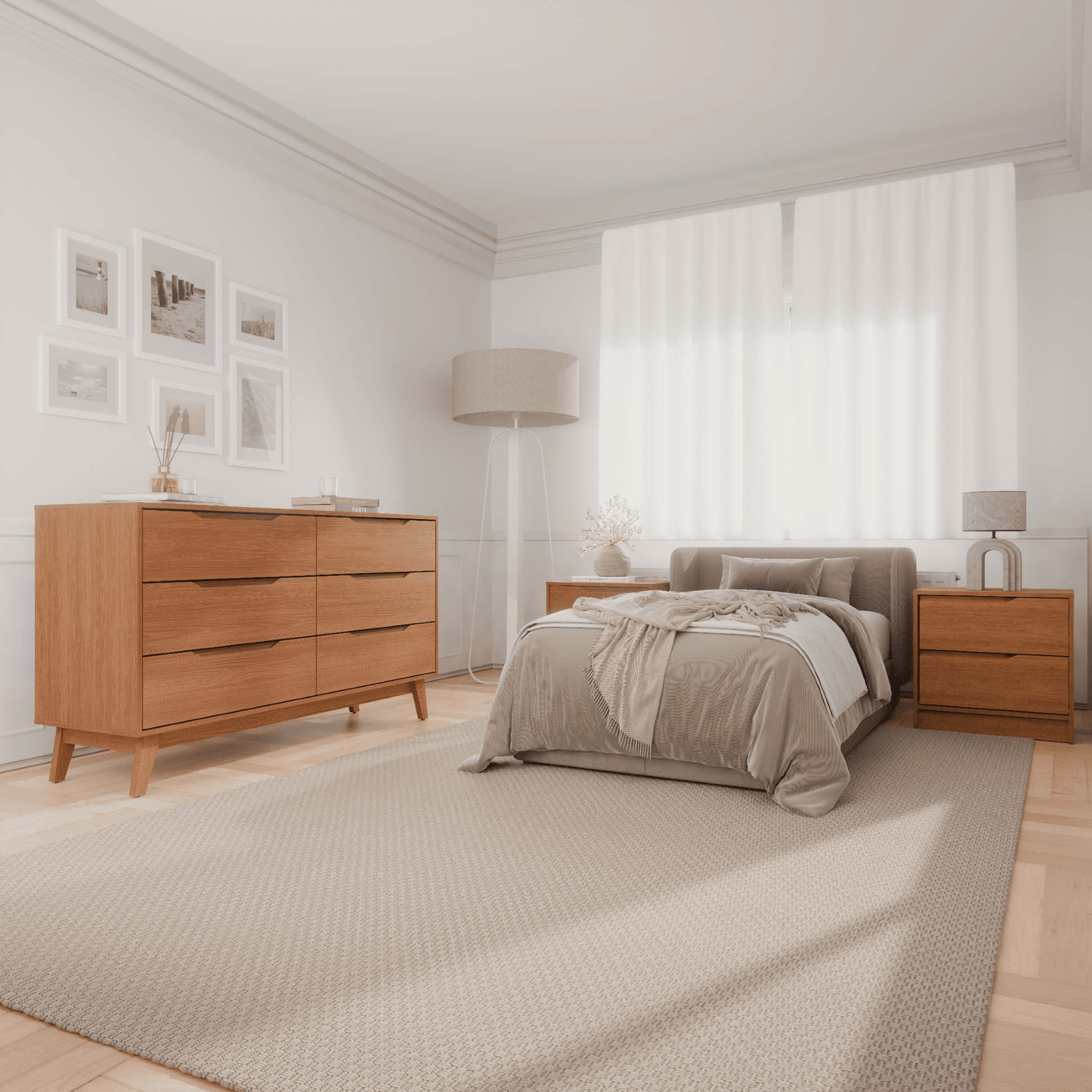 Kappesberg Bedroom Furniture Set with 6-Drawer Dresser and 2 Nightstands Golden Oak – Modern Storage Combo