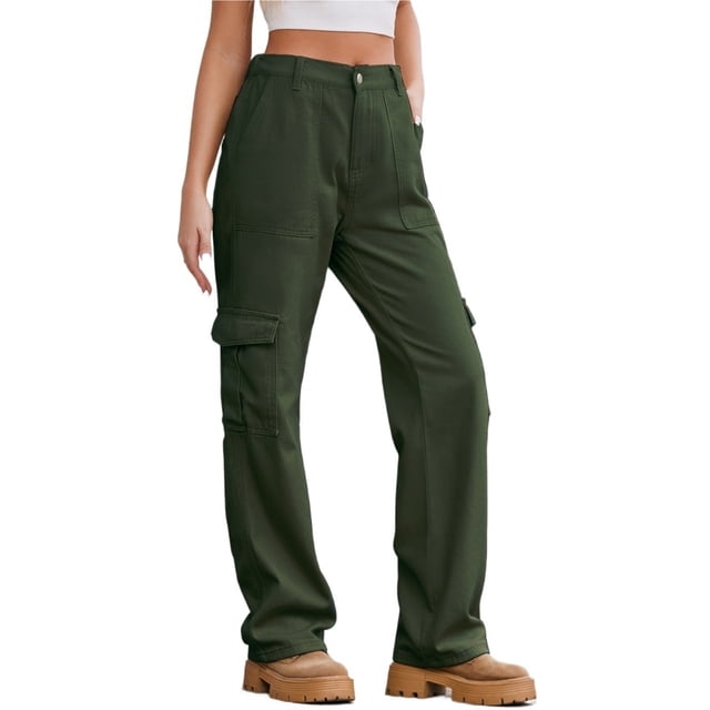 Pantalones Cargo for mujer, pantalones elásticos de cintura alta, pantalones de viaje de pierna ancha, pantalones casuales holgados, ropa de calle de senderismo con múltiples bolsillos