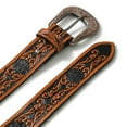 thumbnail image 4 of MaheTri Leather Belt for Men Vintage Genuine Leather Belts, Western Cowboy Style Black & Brown fit for waist 32", 4 of 5