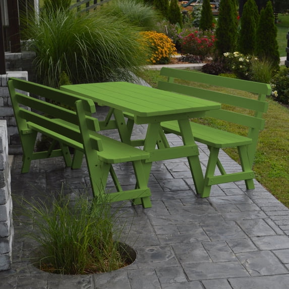 A & L Furniture Yellow Pine Couples Picnic Table with 2 Backed Benches