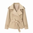 thumbnail image 3 of QUNYINEY Womens Trench Coat Cropped Single Breasted Yellow Overcoat Loose Fit Long Sleeve with Belt Turndown Collar Women's Jacket, 3 of 4