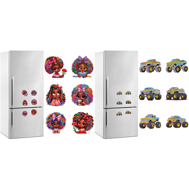 6 piezas acrílico forma especial Curly-Hai Girl diamante pintura imán nevera rojo