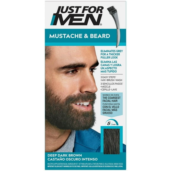 Just For Men Mustache Beard Coloring for Gray Hair with Brush Included - Deep Dark Brown M46