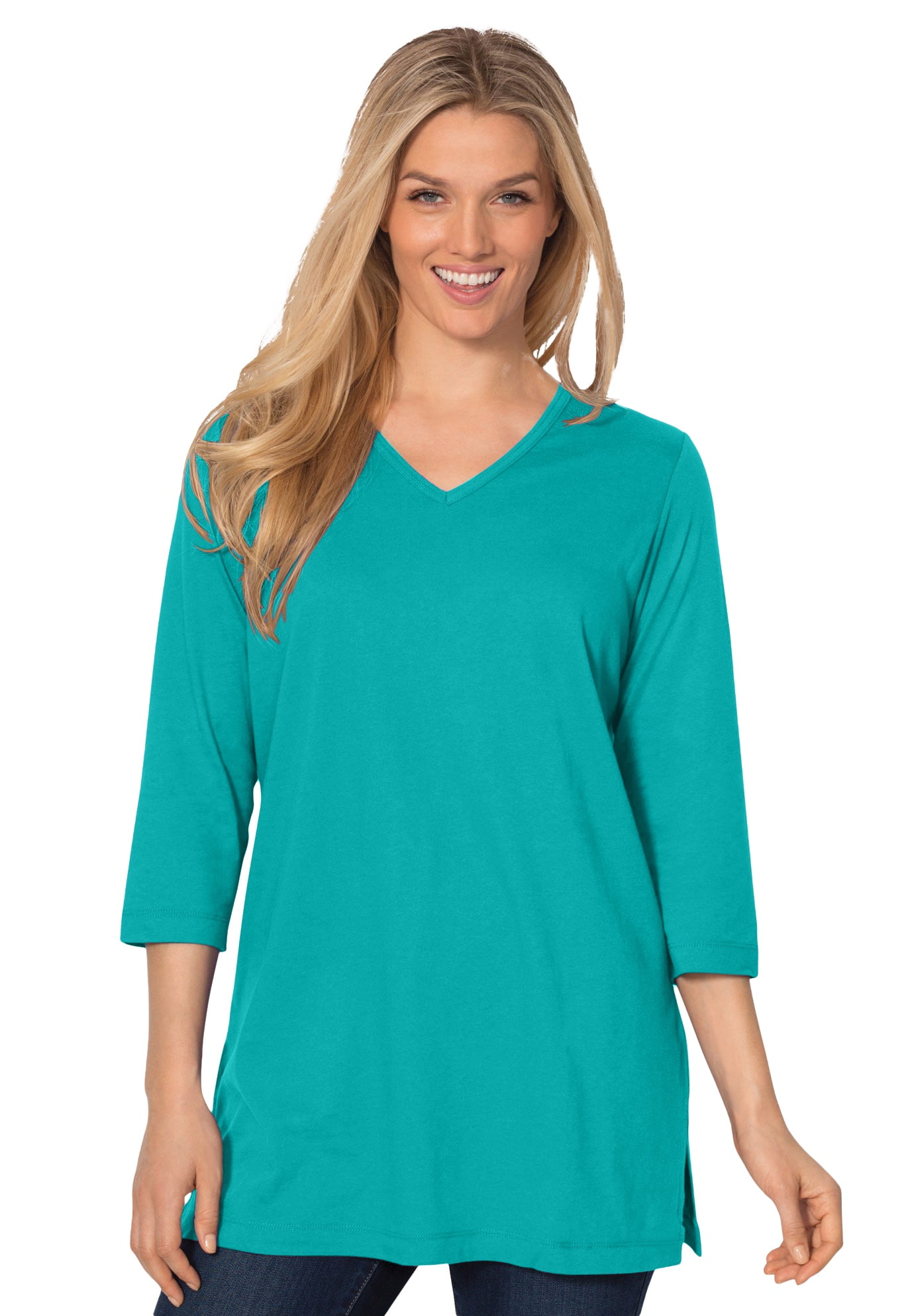 Woman Within Women's Plus Size Perfect ThreeQuarter Sleeve VNeck