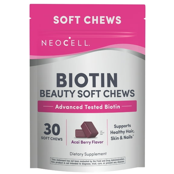 Biotin Beauty Soft Chews | for Healthy Skin, Hair, Nails | 30 Acai Berry Flavored Supplement | by NeoCell