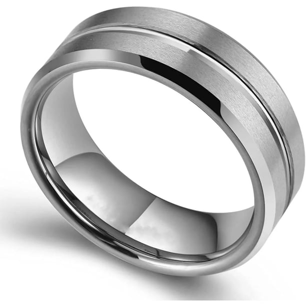 Anillos de banda de boda de tungsteno negro para hombres, anillo de compromiso de borde biselado de ranura negra, regalo de San Valentín, moda, 8mm