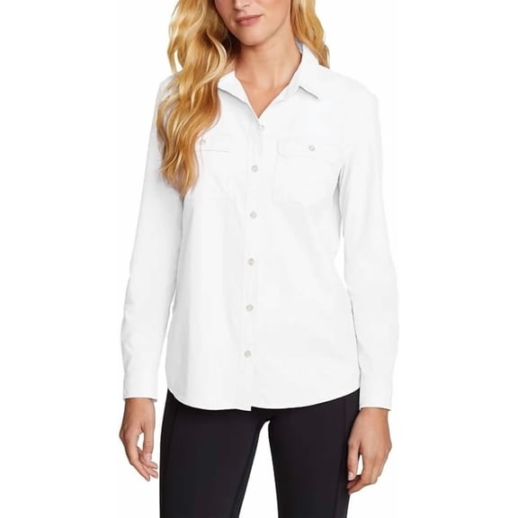 Eddie Bauer Womens Lightweight Long Sleeve Ripstop Mountain Shirt (White, X-Large)