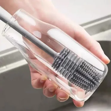 Versatile Long-Handle Silicone Brush for Cups & Bottles - Easy Reach, No Power Needed, Perfect for Kitchen Cleaning